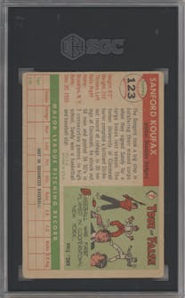 Sandy Koufax from the 1955 Topps set graded by SGC and given an overall grade of 3.