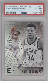 Giannis Antetokounmpo from the 2019-20 Panini Chronicles  set graded by PSA and given an overall grade of 10.