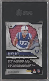 Laiatu Latu from the 2024 Panini Prizm set featuring a Pink Prizm parallel graded by SGC and given an overall grade of 8.