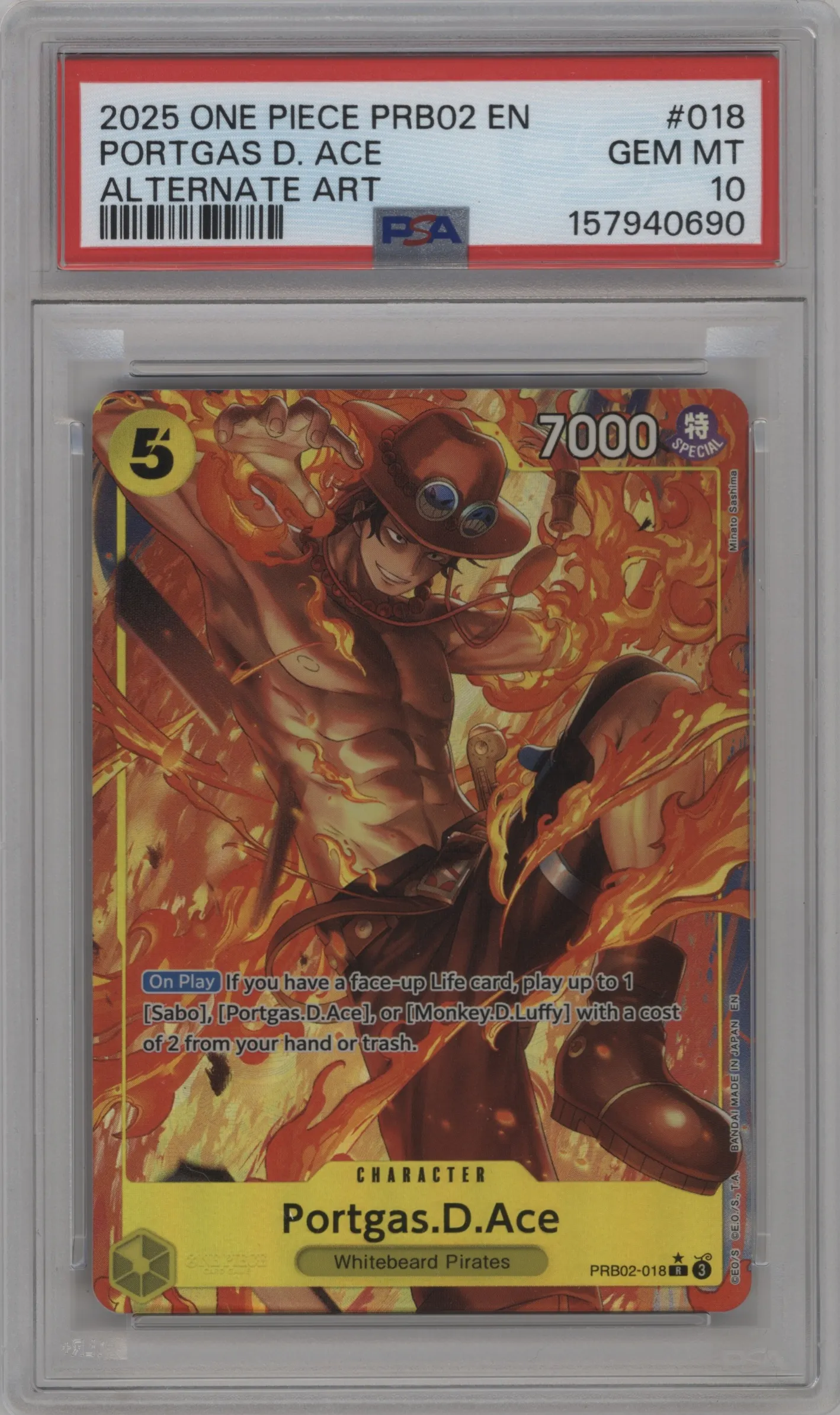 2025 One Piece PB The Best Portgas.D.Ace Alternate Art # PRB02-018 R # PRB02-018 R PSA 10