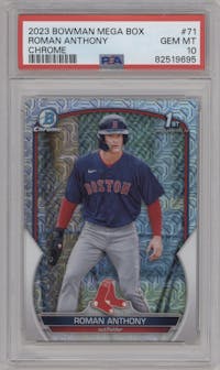 Roman Anthony from the 2023 Bowman Mega Box set graded by PSA and given an overall grade of 10.
