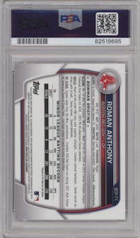 Roman Anthony from the 2023 Bowman Mega Box set graded by PSA and given an overall grade of 10.