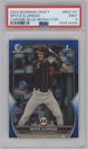 Bryce Eldridge from the 2023 Bowman Draft set featuring a Blue Refractor parallel graded by PSA and given an overall grade of 9.