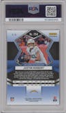 Justin Herbert from the 2022 Panini Mosaic set featuring a Choice Black Gold parallel graded by PSA and given an overall grade of 10.