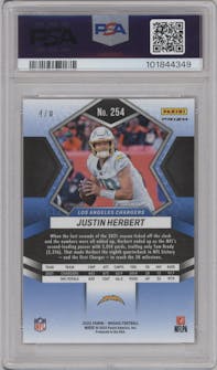 Justin Herbert from the 2022 Panini Mosaic set featuring a Choice Black Gold parallel graded by PSA and given an overall grade of 10.