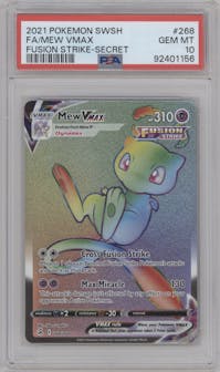 Mew VMax from the 2021 Pokemon SWSH set graded by PSA and given an overall grade of 10.