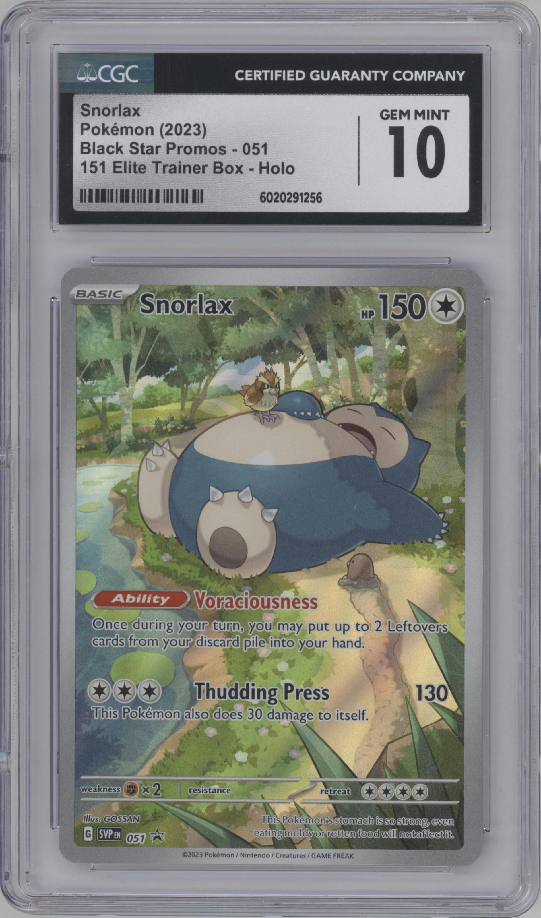 Snorlax from the 2023 Pokemon SV set featuring a Scarlet & Violet 151 Elite Trainer Box parallel graded by CSG and given an overall grade of 10.