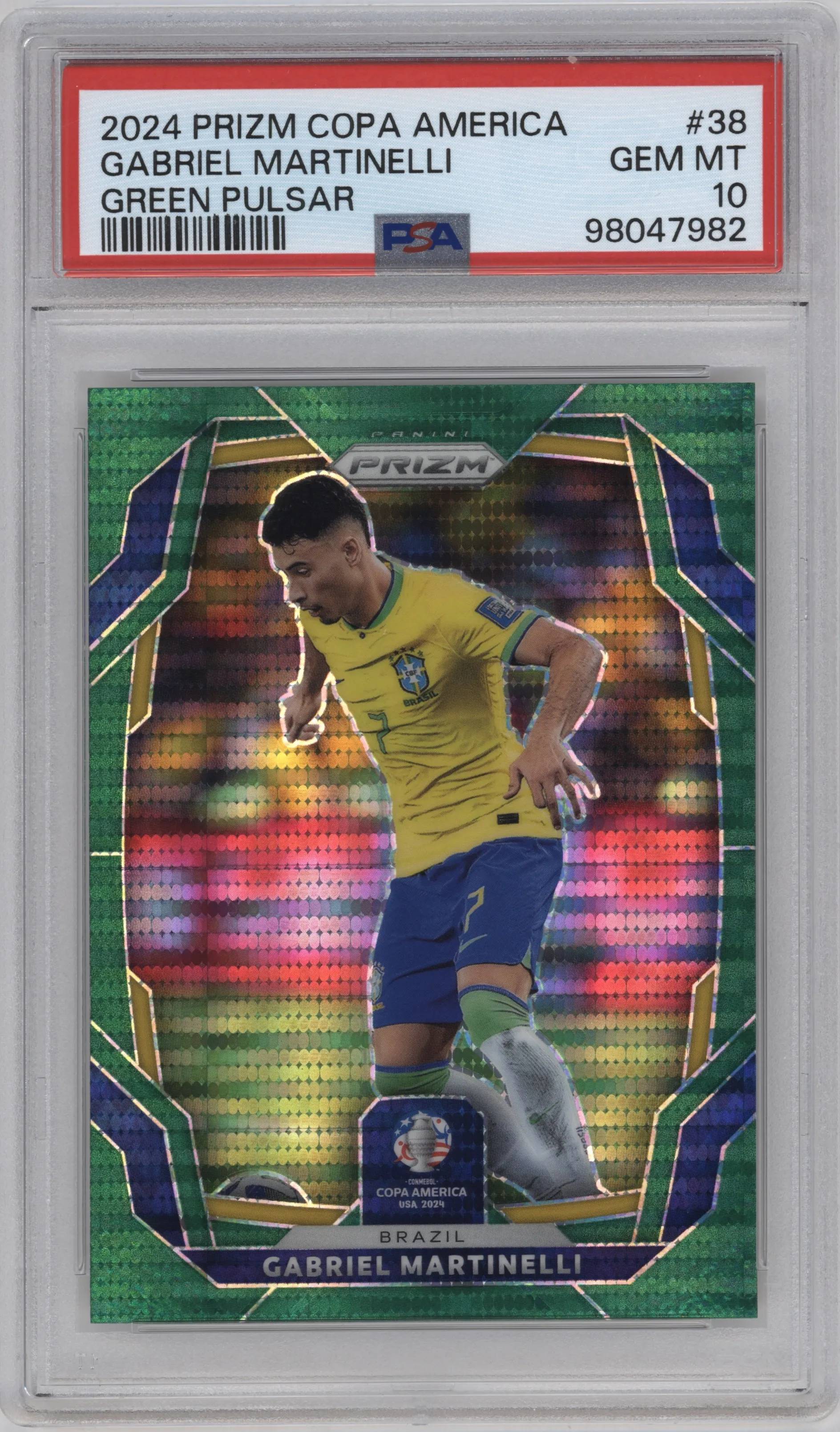 2024 Panini Prizm CONMEBOL Copa America Gabriel Martinelli Green Pulsar #38 PSA 10