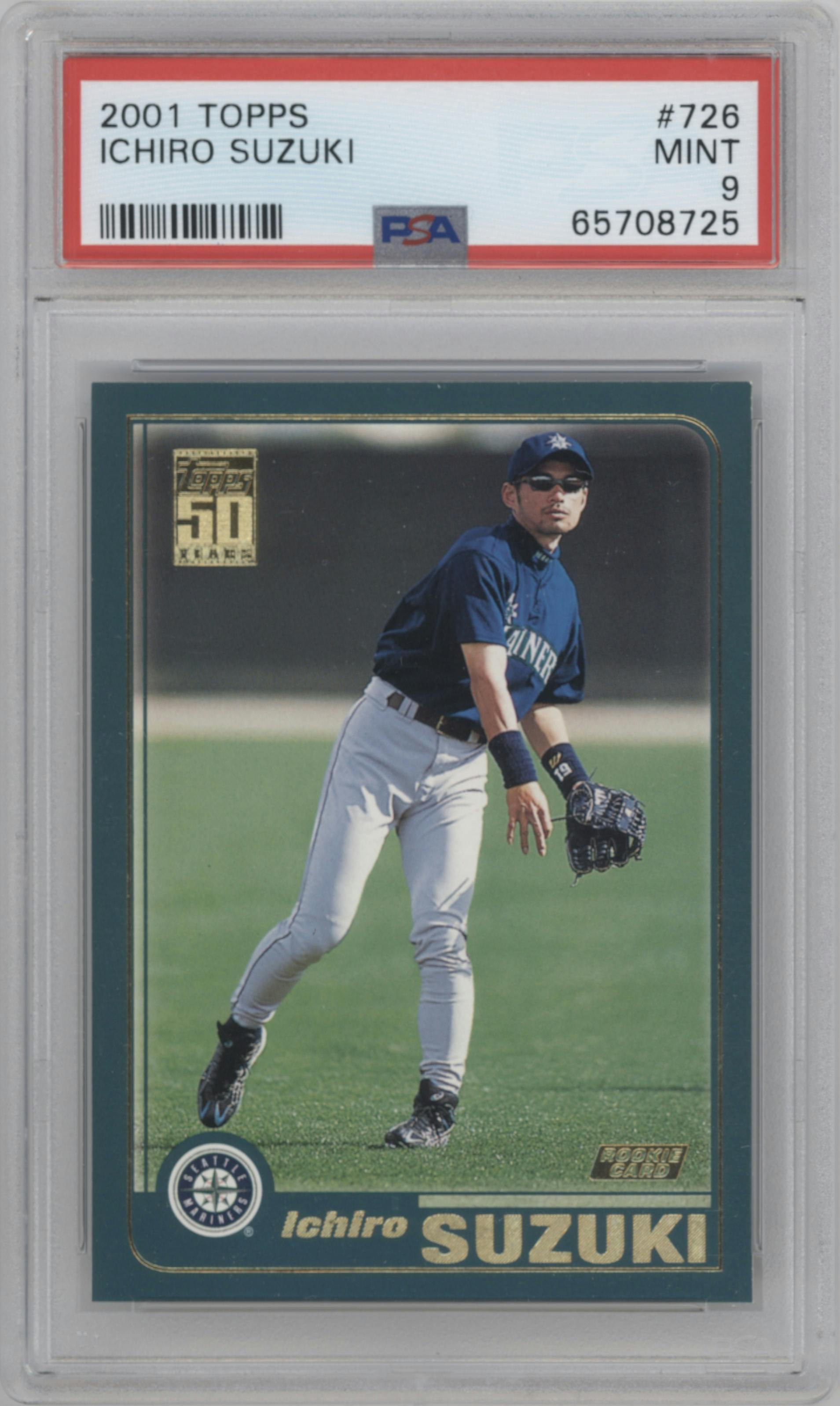 Ichiro Suzuki from the 2001 Topps set graded by PSA and given an overall grade of 9.
