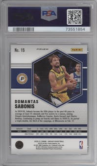 Domantas Sabonis from the 2020-21 Panini Mosaic set featuring a Mosaic parallel graded by PSA and given an overall grade of 10.