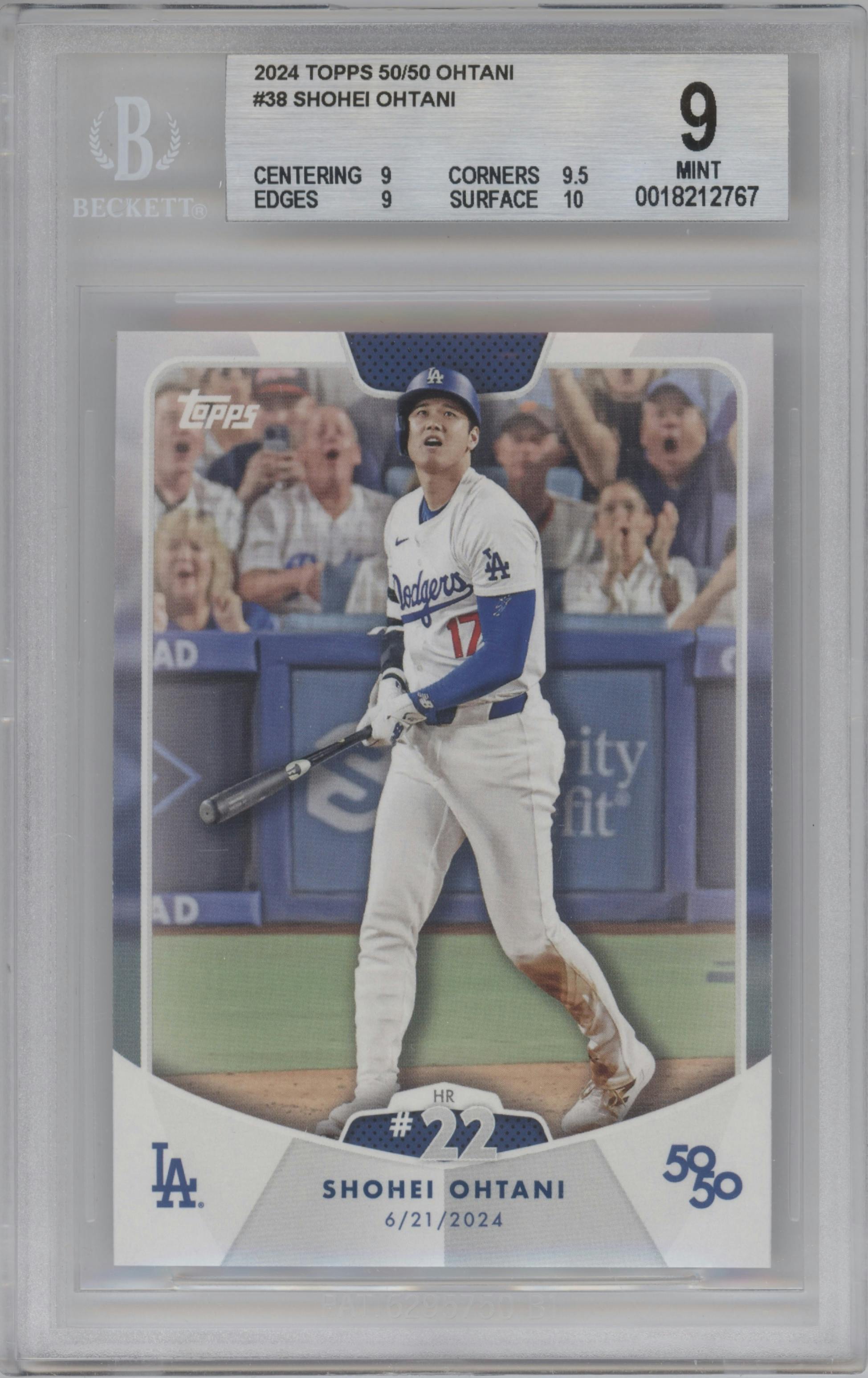 Shohei Ohtani from the 2024 Topps 50/50 set graded by Beckett and given an overall grade of 9.