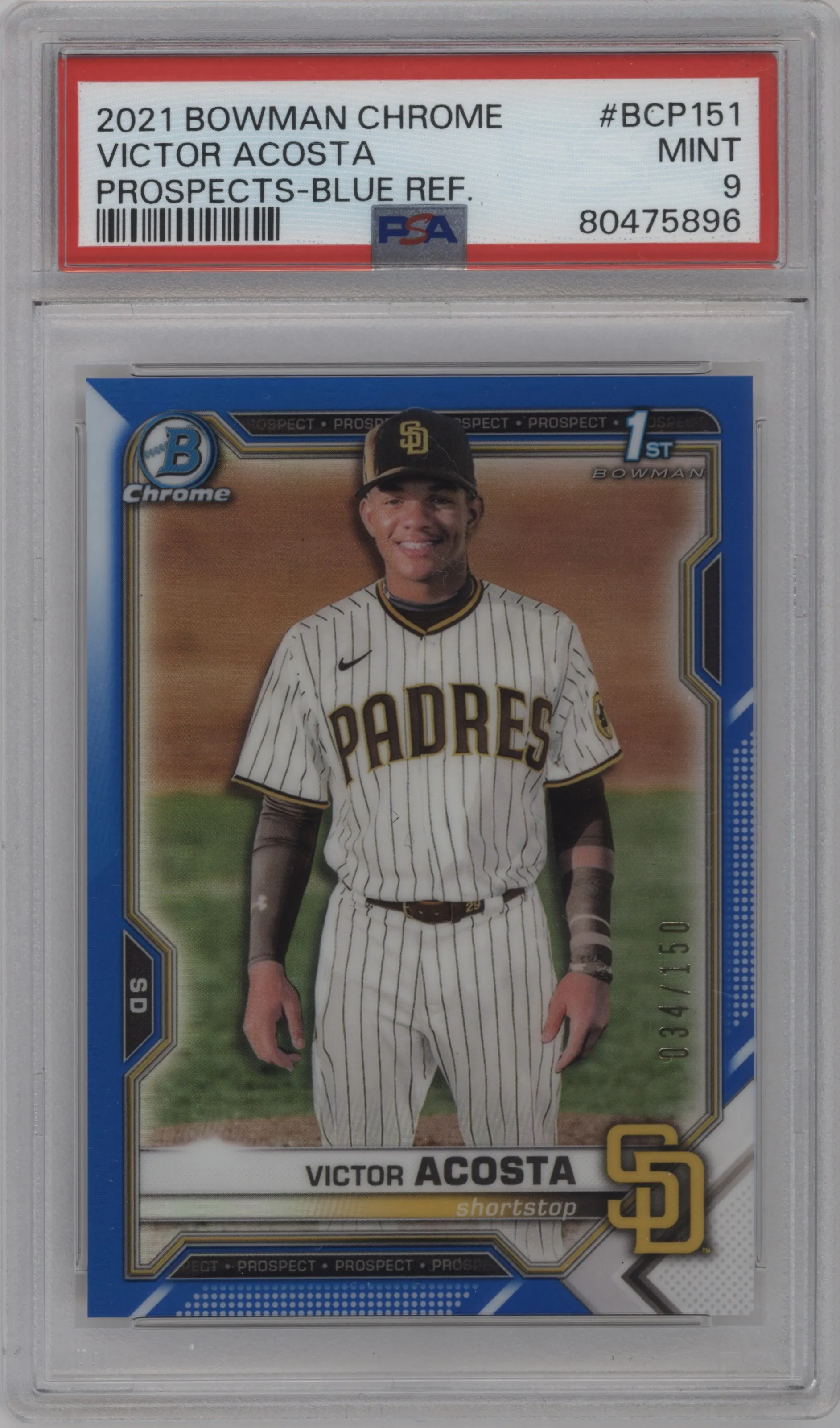 2021 Bowman Chrome Prospects Victor Acosta Blue Refractor PSA 9