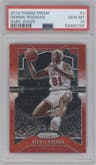 Dennis Rodman from the 2019-20 Panini Prizm set featuring a Ruby Wave parallel graded by PSA and given an overall grade of 10.