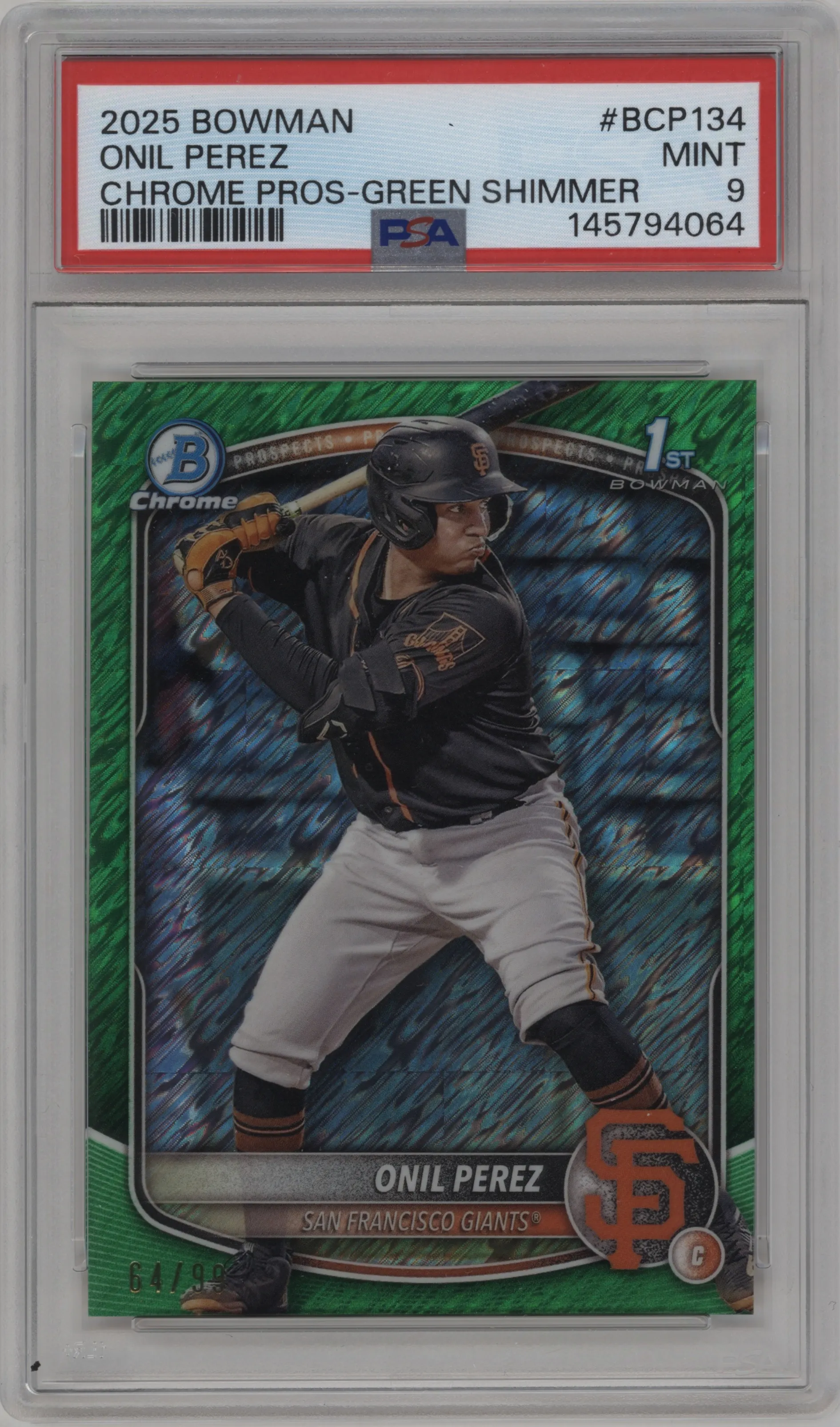 2025 Bowman Chr.Pros Onil Perez Green Shimmer PSA 9