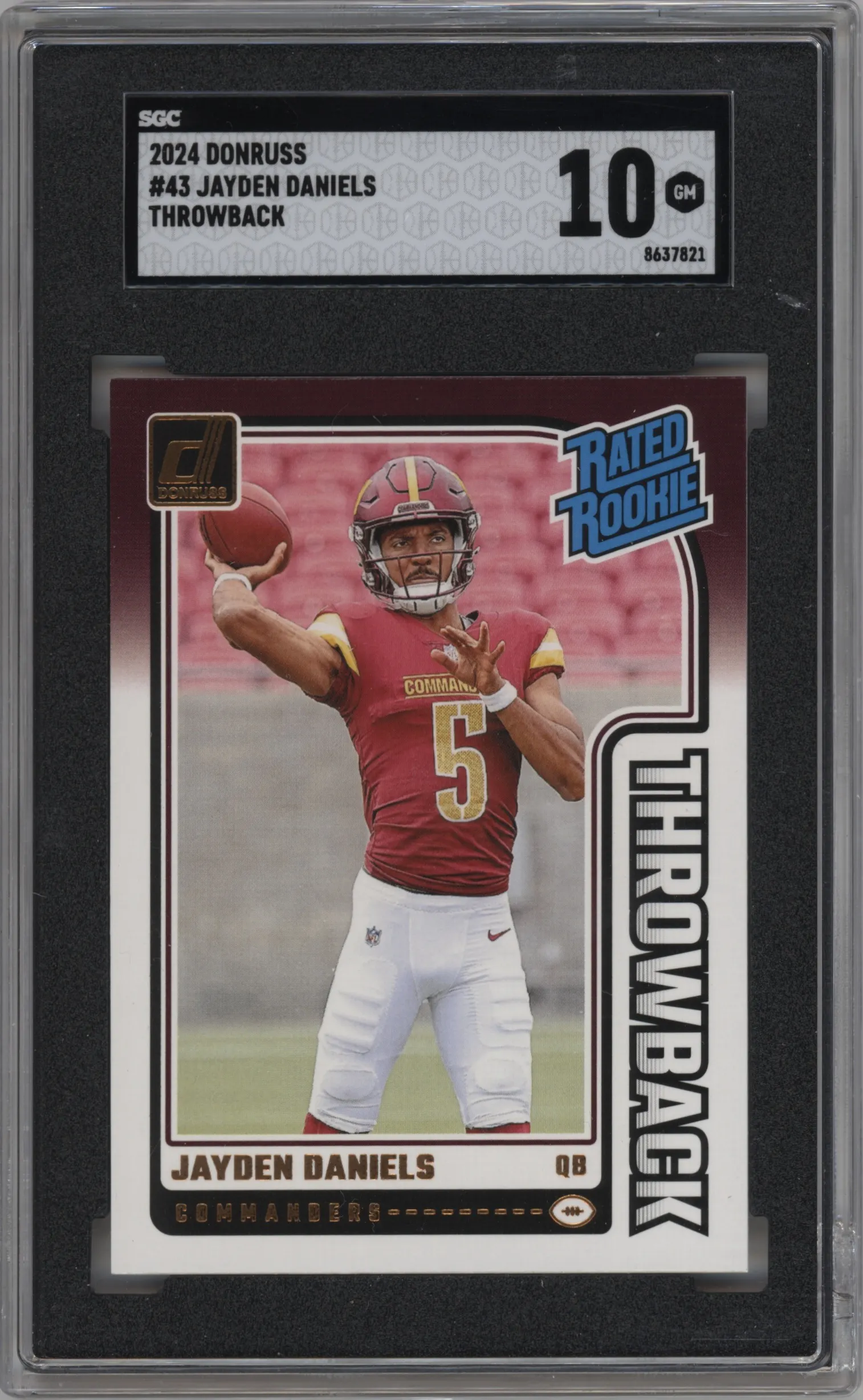 2024 Donruss Rtd.Rke.Throwback Jayden Daniels #43 SGC 10