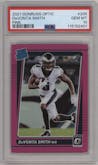 Devonta Smith from the 2021 Panini Donruss Optic set featuring a Pink parallel graded by PSA and given an overall grade of 10.