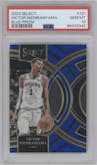 Victor Wembanyama from the 2023-24 Panini Select  set featuring a Blue Prizm parallel graded by PSA and given an overall grade of 10.