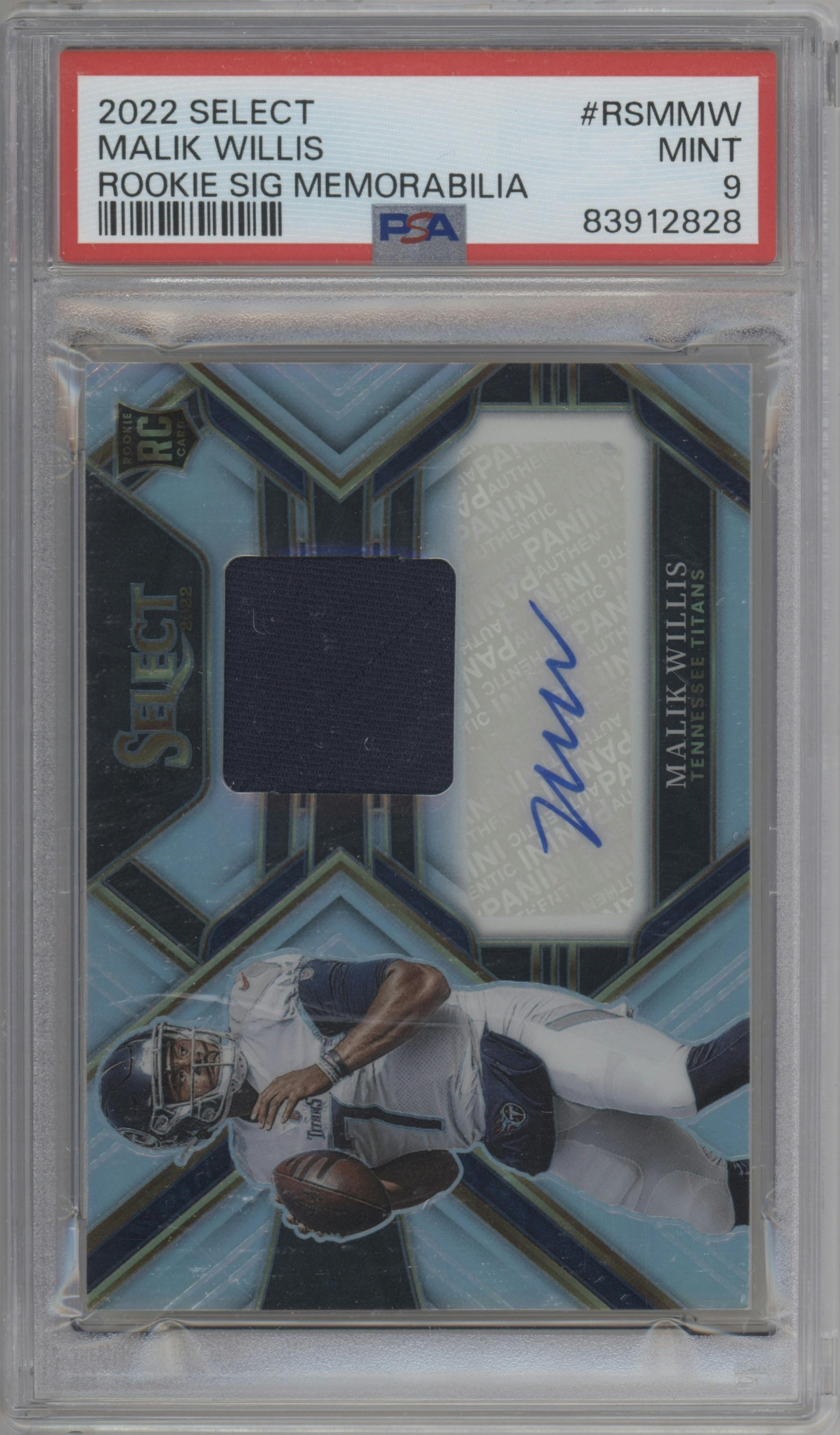 Malik Willis from the 2022 Panini Select set graded by PSA and given an overall grade of 9.
