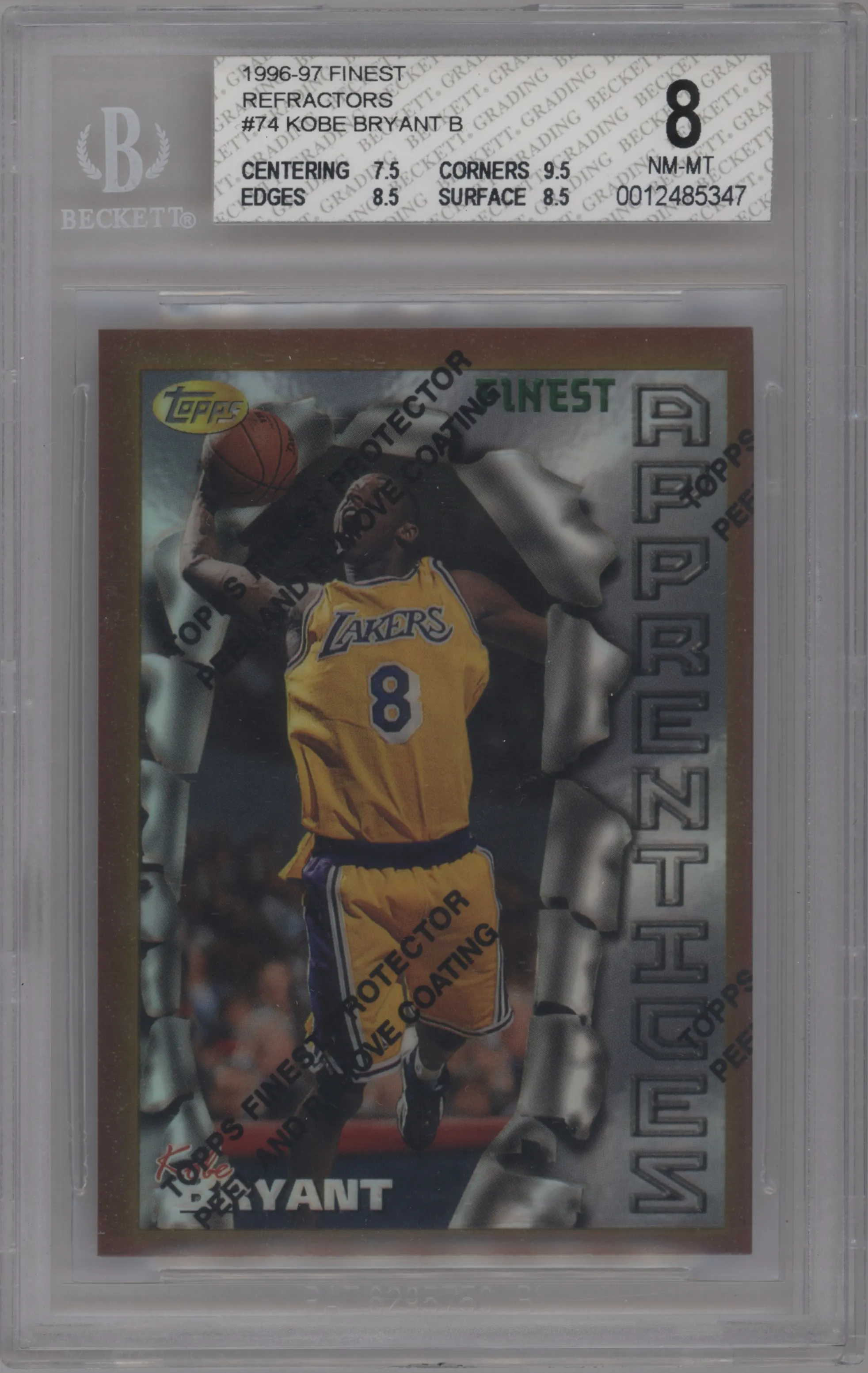 1996 Topps Finest Kobe Bryant Refractor W/ Coating #74 BGS 8