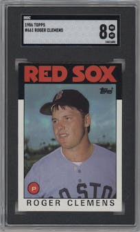 Roger Clemens from the 1986 Topps set graded by SGC and given an overall grade of 8.