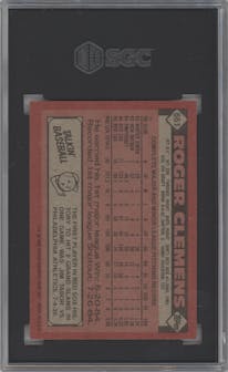 Roger Clemens from the 1986 Topps set graded by SGC and given an overall grade of 8.