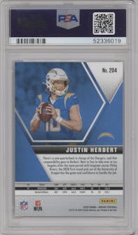Justin Herbert from the 2020 Panini Mosaic set graded by PSA and given an overall grade of 9.