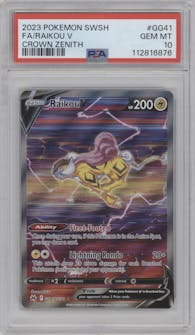 Raikou V from the 2023 Pokemon SWSH set graded by PSA and given an overall grade of 10.