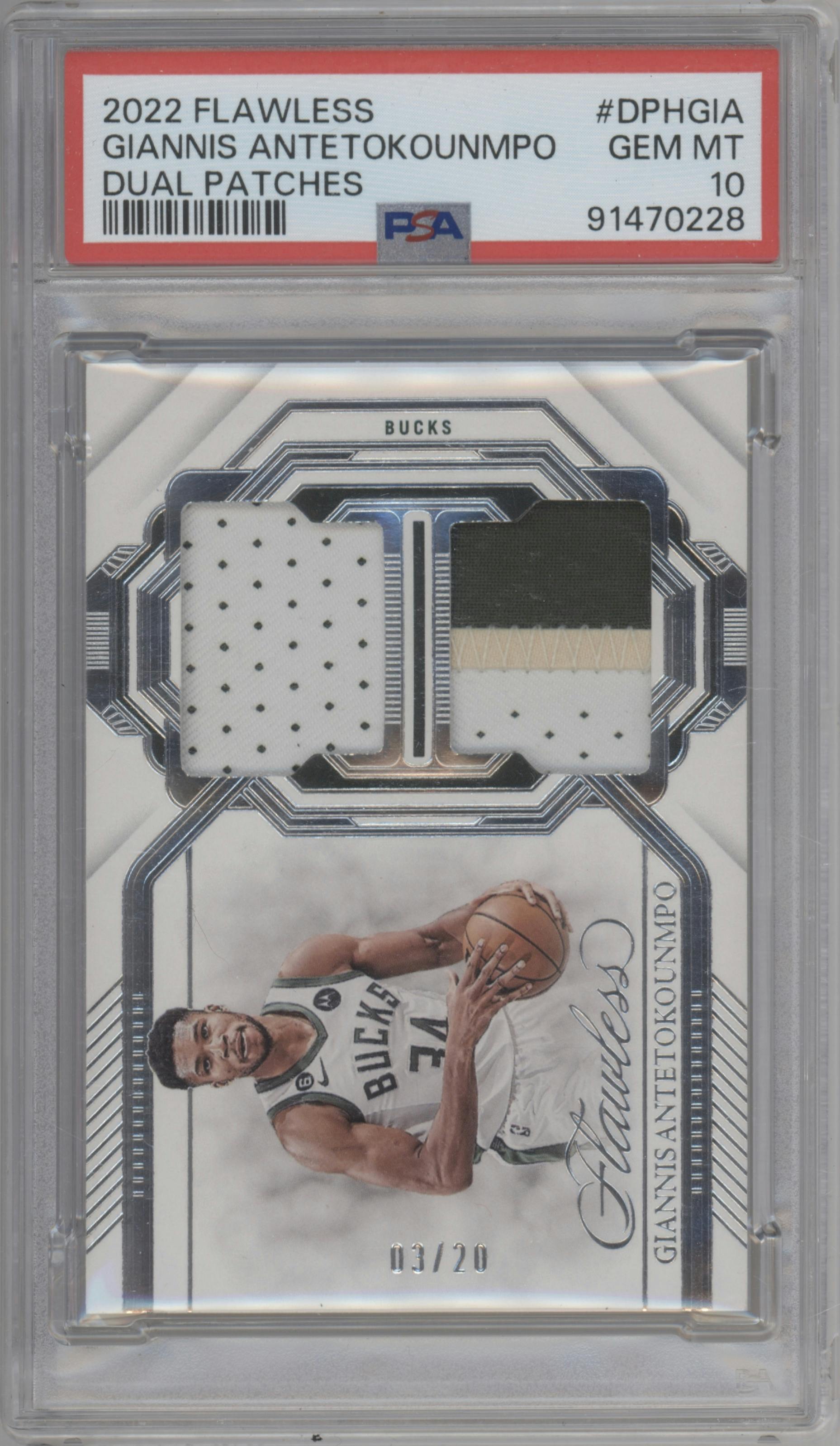 Giannis Antetokounmpo  from the 2022-23 Panini Flawless set graded by PSA and given an overall grade of 10.