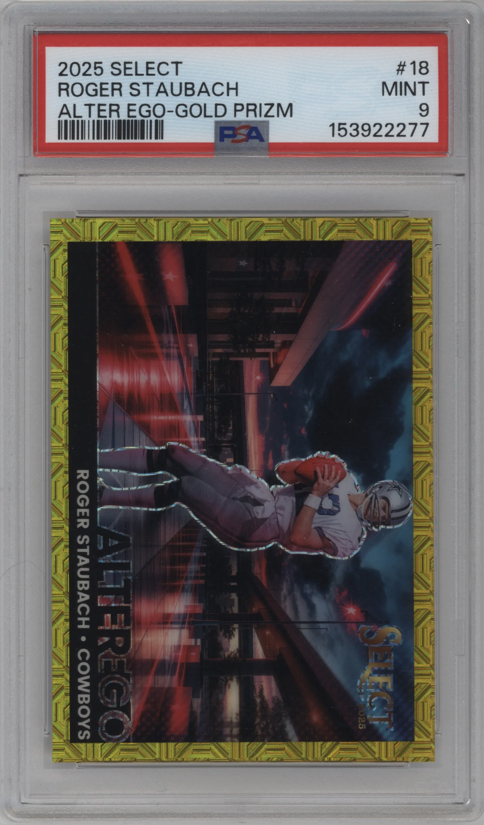2025 Panini Select Alter Ego Roger Staubach Gold Prizm #18 PSA 9