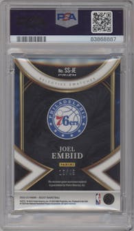 Joel Embiid from the 2022-23 Panini Select set featuring a Copper parallel graded by PSA and given an overall grade of 10.