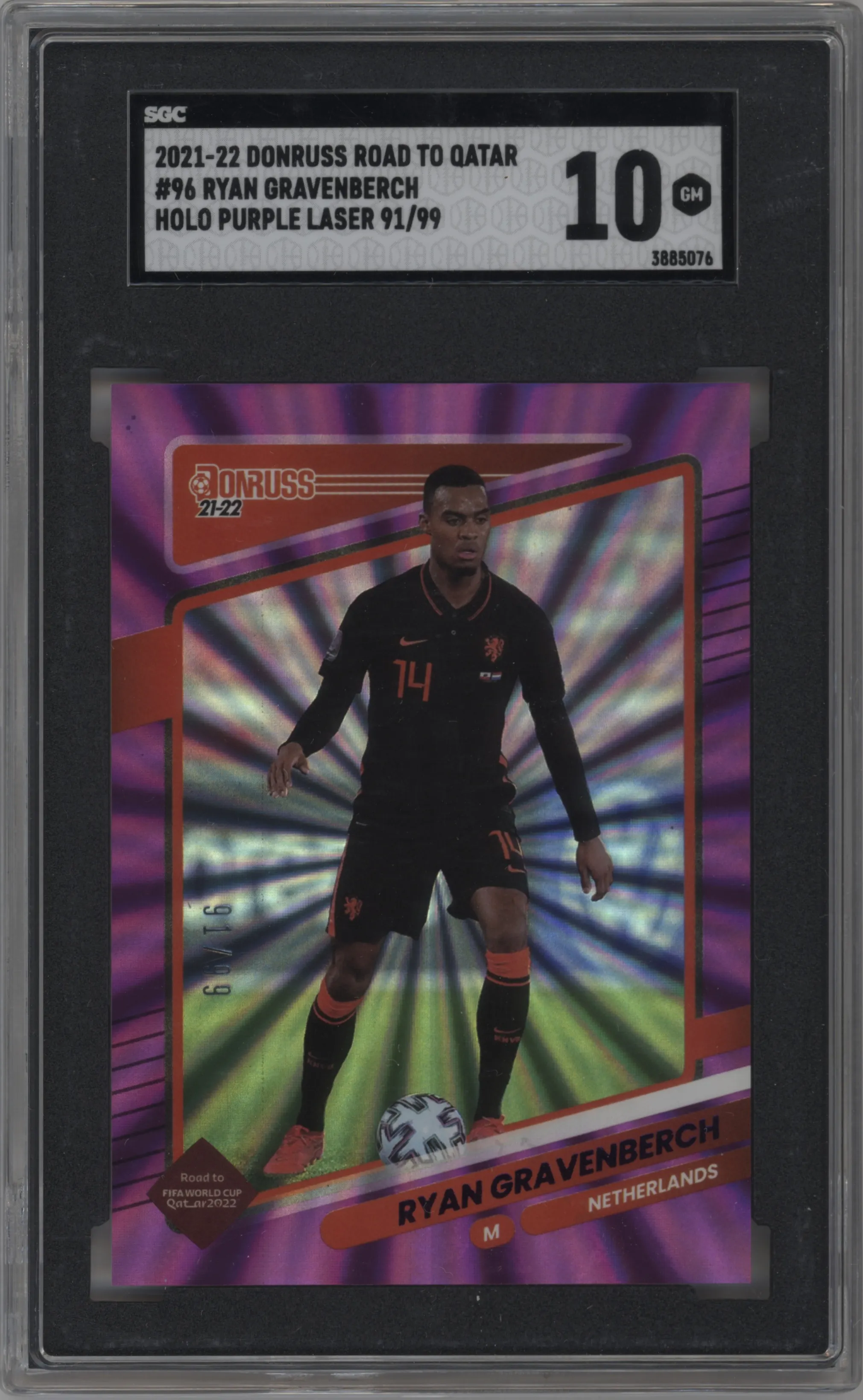 2021 Panini Donruss Road to Qatar Ryan Gravenberch Purple Holo Laser #96 SGC 10