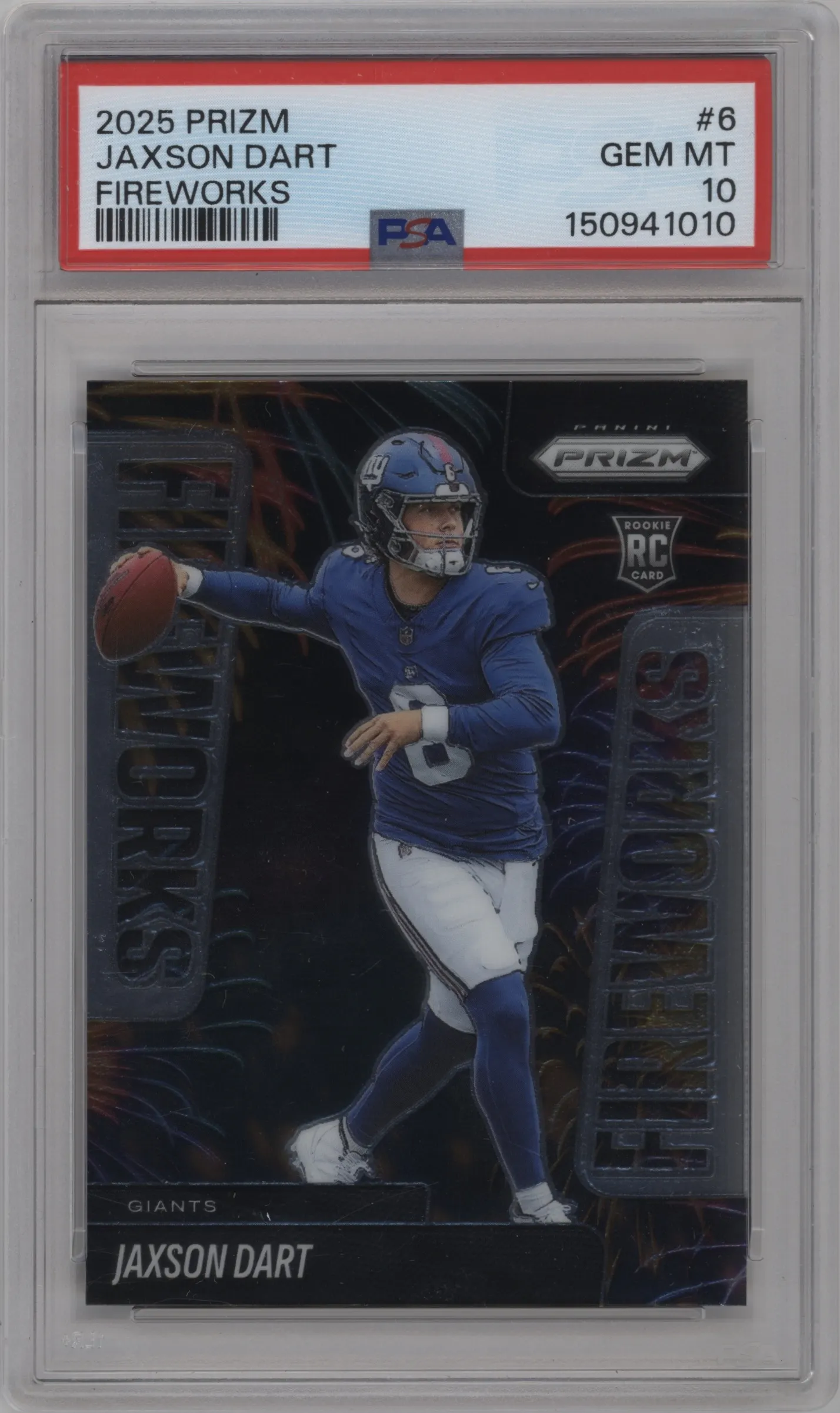 2025 Panini Prizm Fireworks Jaxson Dart PSA 10