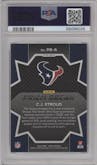 C.J. Stroud from the 2023 Panini Prizm set featuring a Green Ice parallel graded by PSA and given an overall grade of 10.