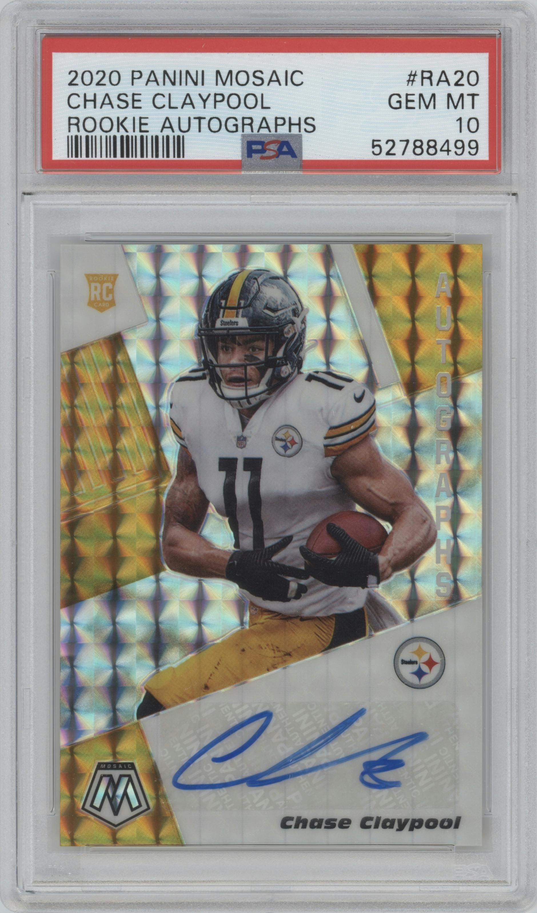 Chase Claypool from the 2020 Panini Mosaic set graded by PSA and given an overall grade of 10.