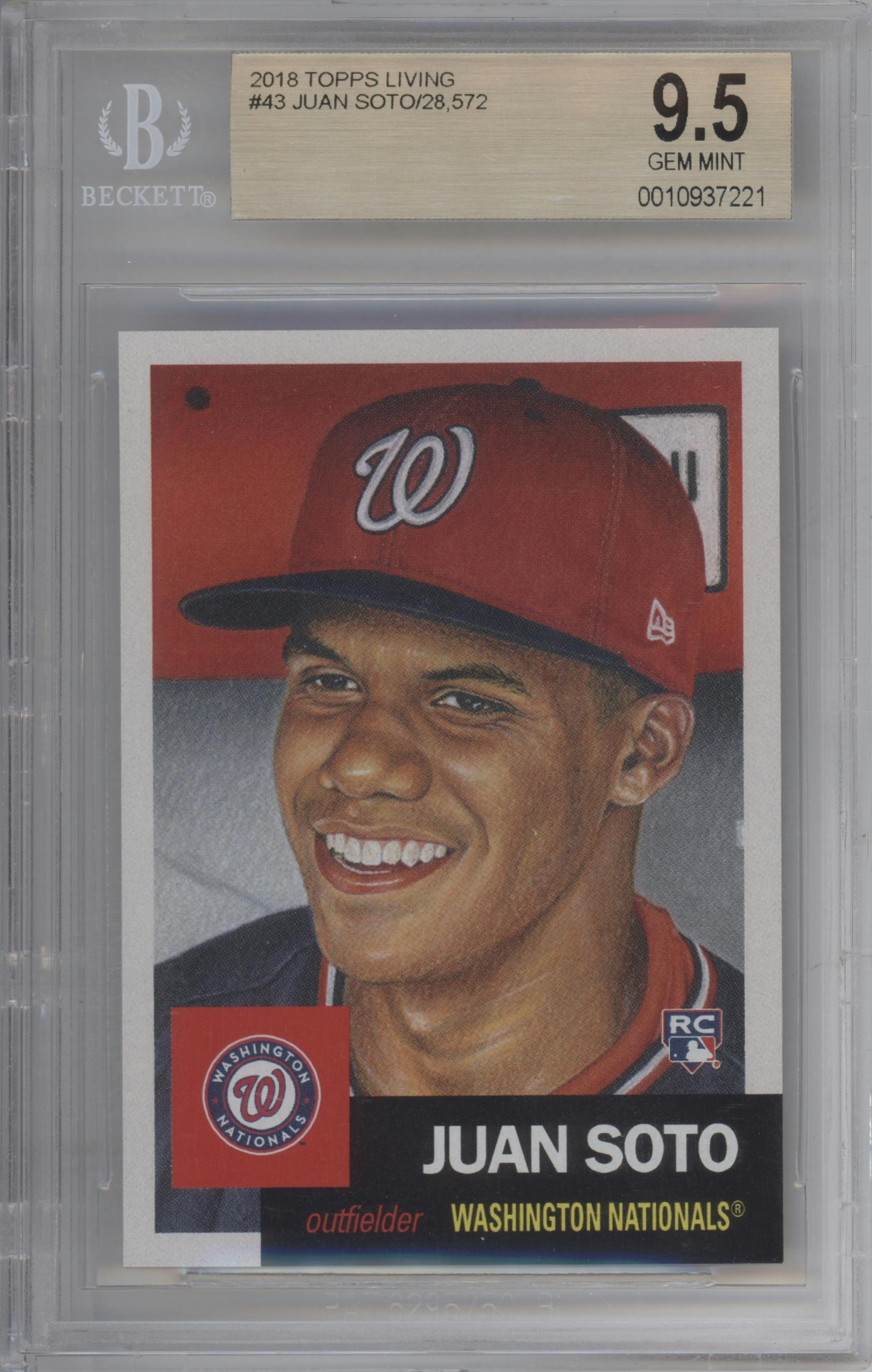 Juan Soto from the Ultimate Topps Living Set   set graded by Beckett and given an overall grade of 9.5.