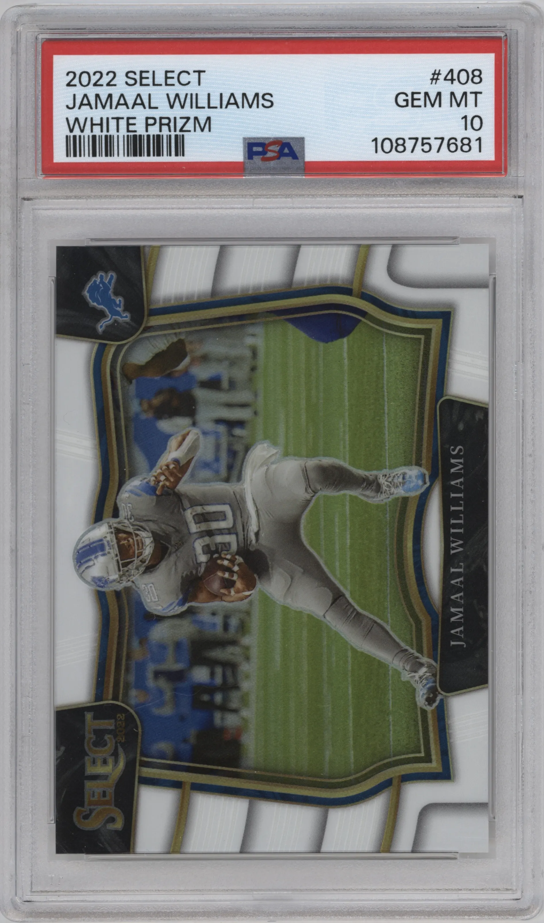 2022 Panini Select Field Lvl. Jamaal Williams White Prizm PSA 10