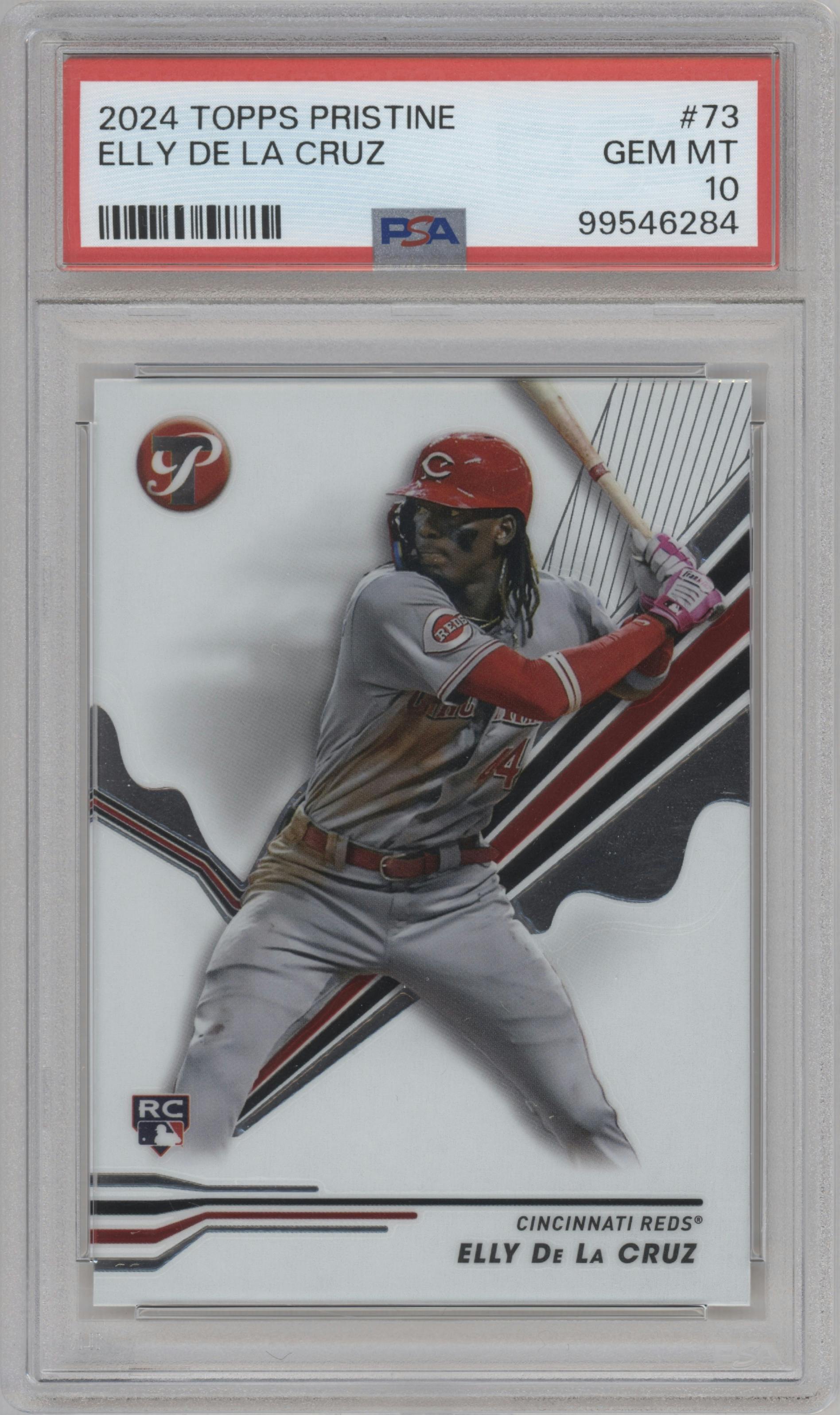 Elly De La Cruz from the 2024 Topps Pristine set graded by PSA and given an overall grade of 10.
