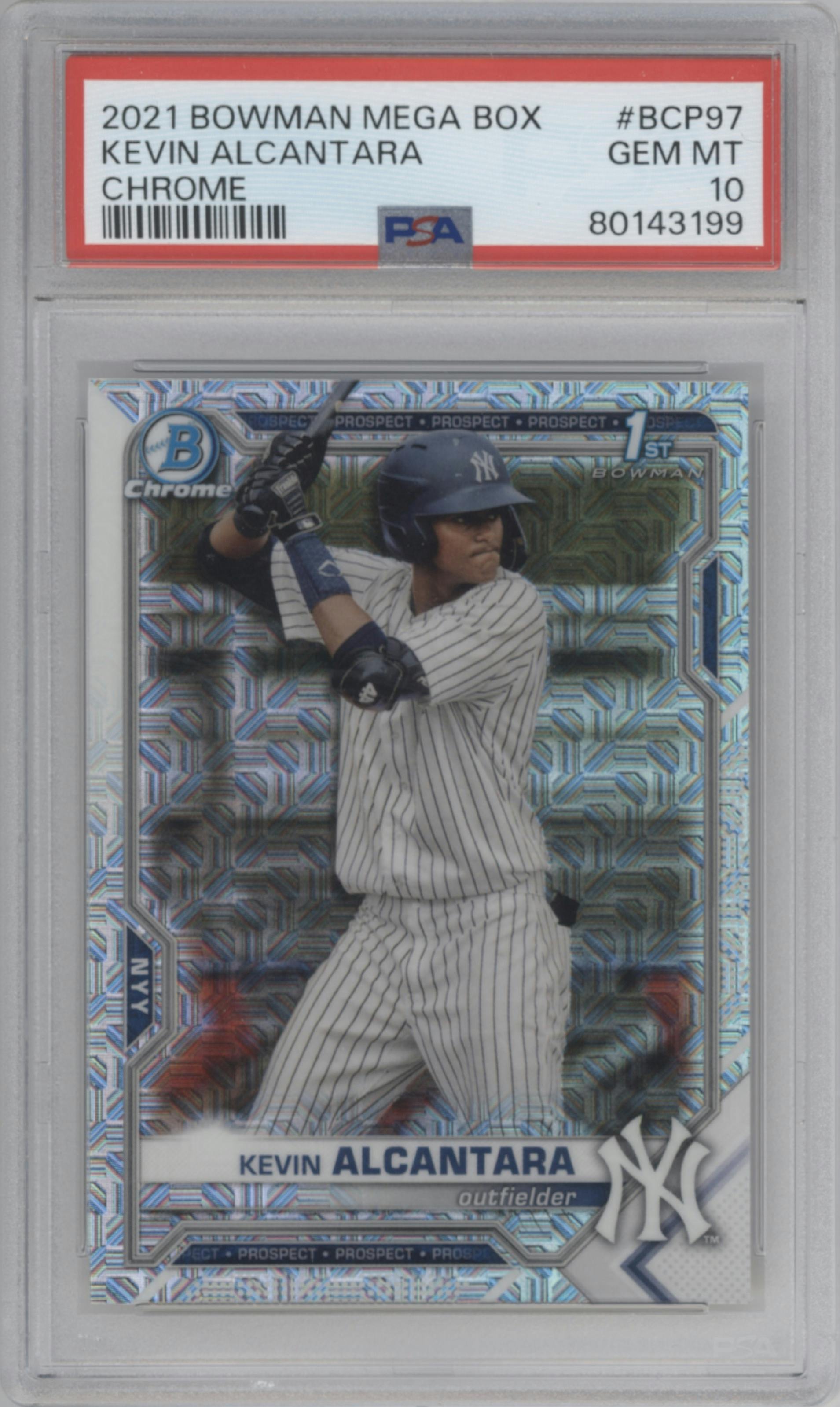 Kevin Alcantara from the 2021 Bowman Mega Box set graded by PSA and given an overall grade of 10.