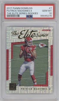 Patrick Mahomes II from the 2017 Panini Donruss set graded by PSA and given an overall grade of 10.
