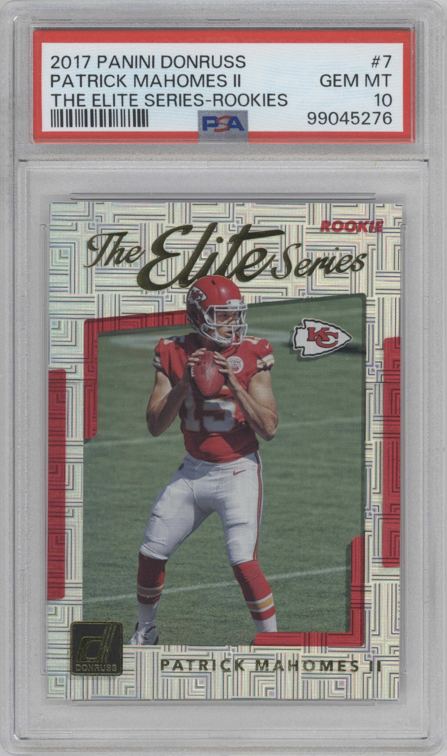 Patrick Mahomes II from the 2017 Panini Donruss set graded by PSA and given an overall grade of 10.