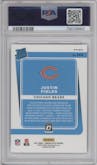 Justin Fields from the 2021 Panini Donruss Optic set featuring a Holo parallel graded by PSA and given an overall grade of 10.