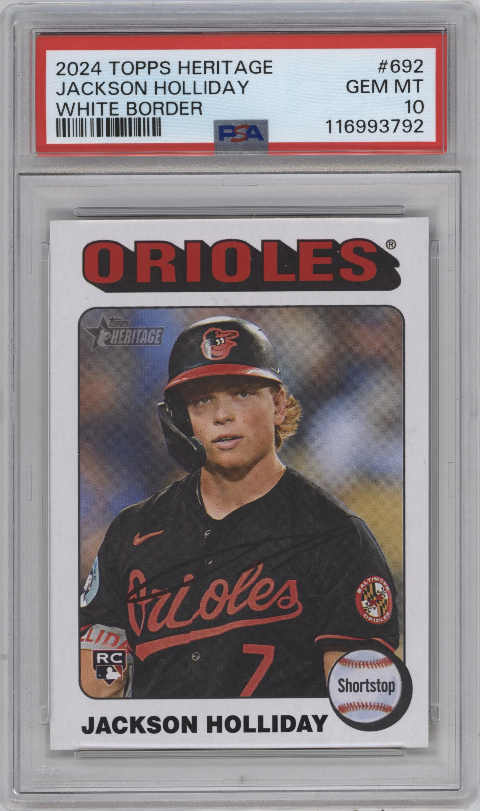 2024 Topps Heritage Jackson Holliday White Border #692 PSA 10