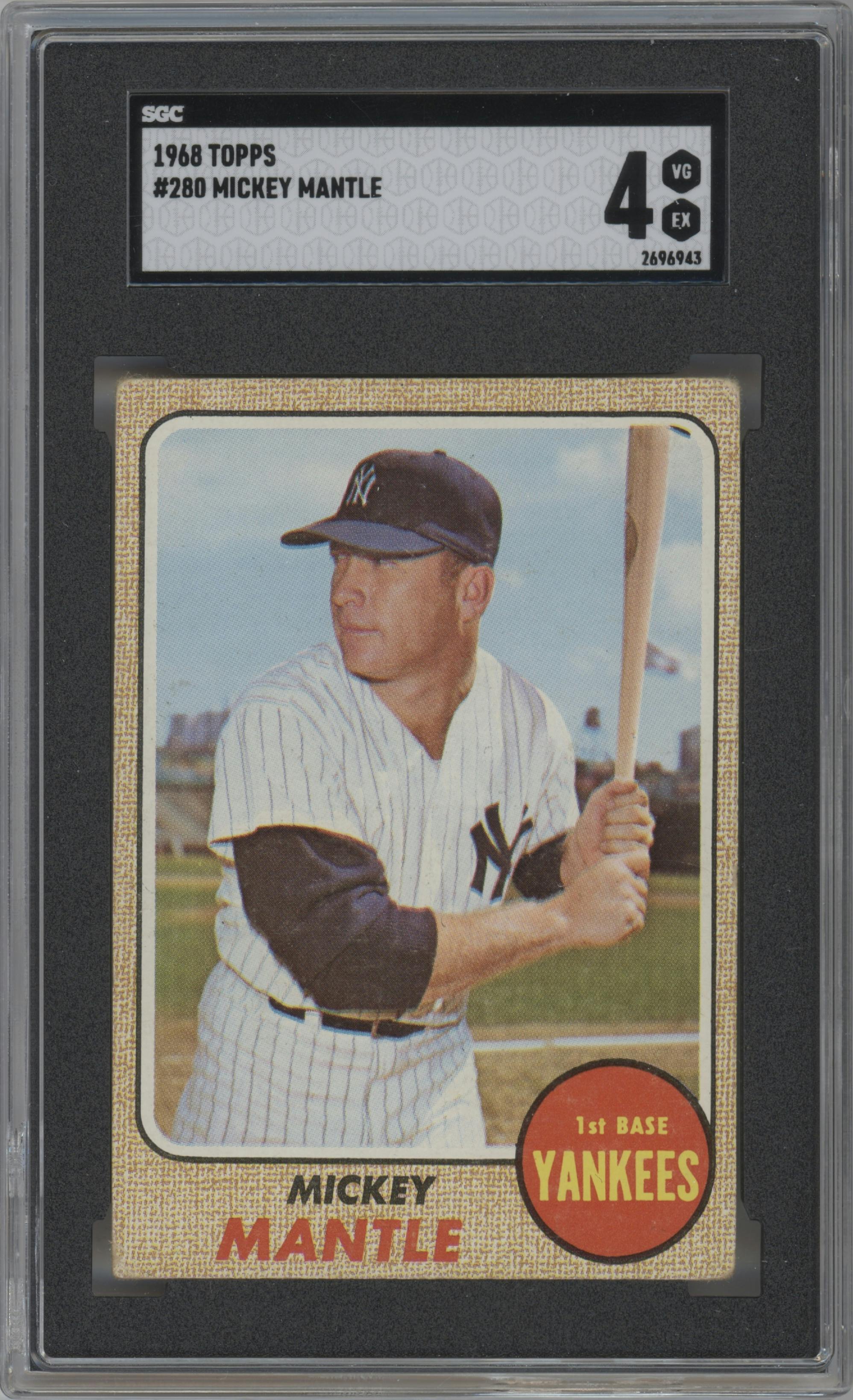 Mickey Mantle  from the 1968 Topps set graded by SGC and given an overall grade of 4.