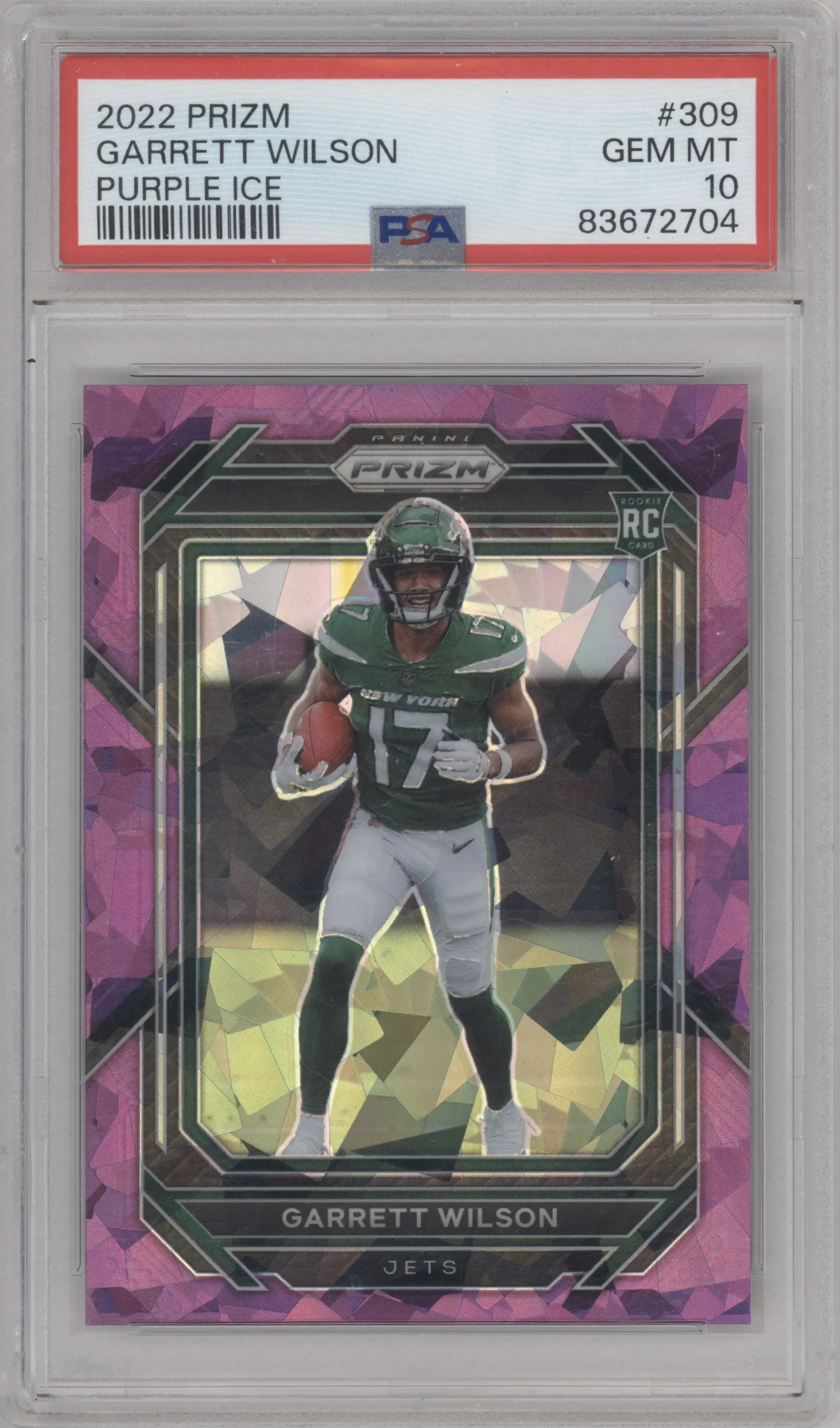 2022 Panini Prizm Garrett Wilson Purple Ice #309 PSA 10
