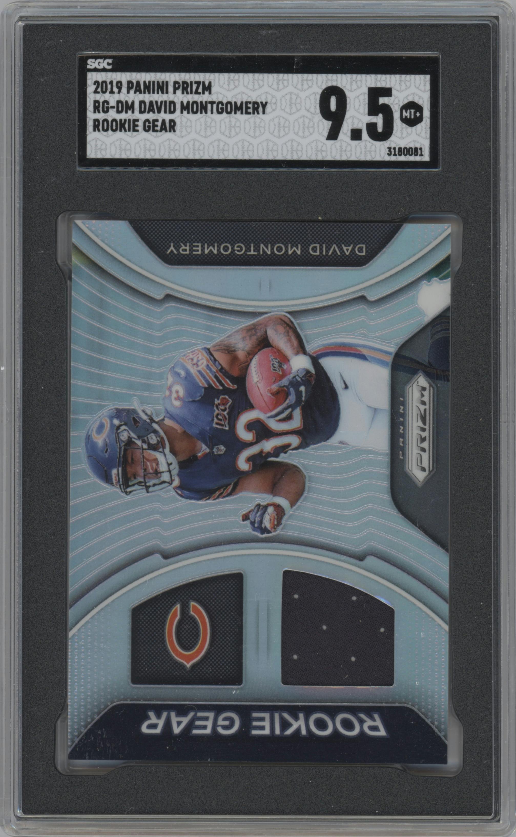 David Montgomery from the 2019 Panini Prizm set graded by SGC and given an overall grade of 9.5.