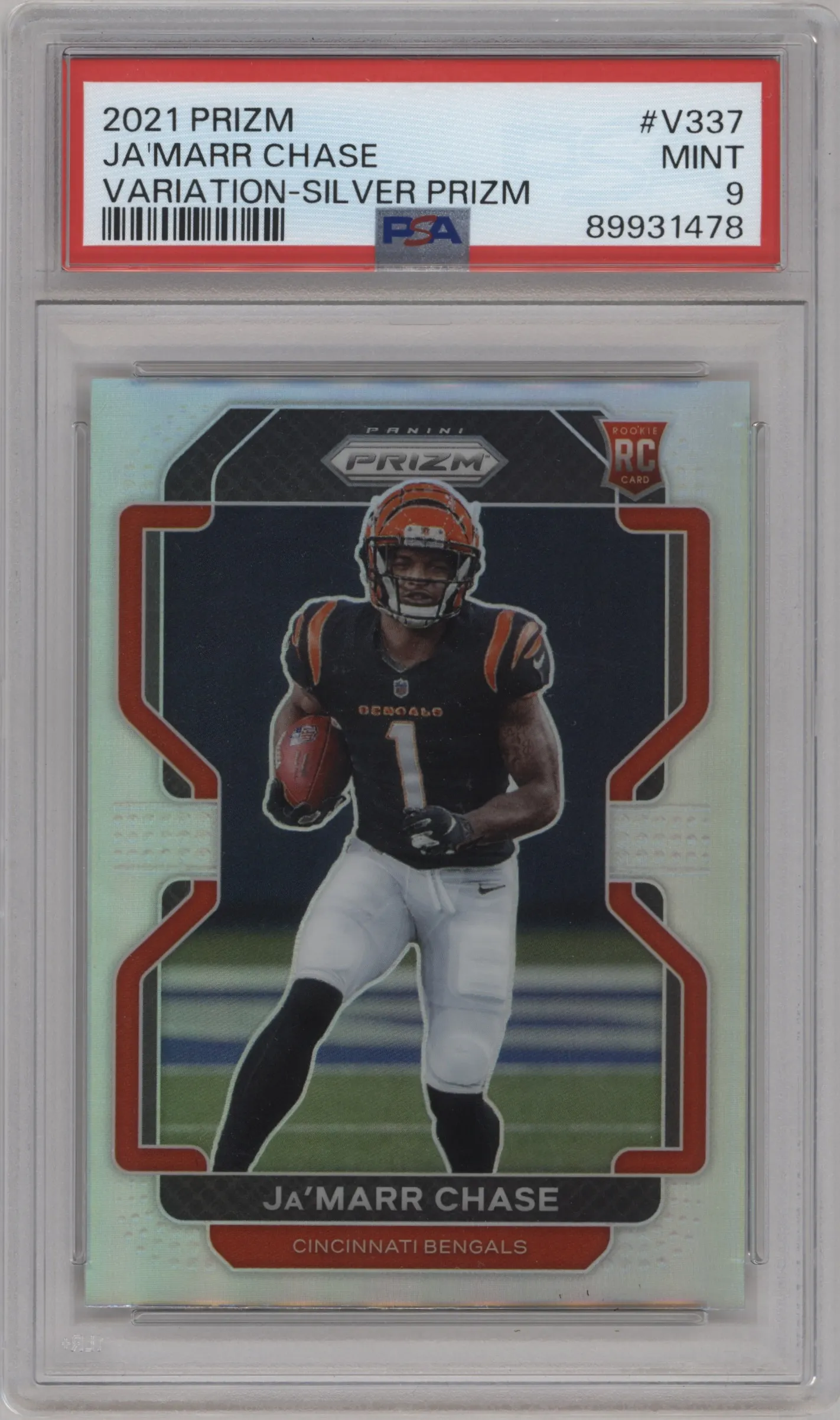 2021 Panini Prizm Rke.Variation Ja'Marr Chase Silver Prizm #V-337 PSA 9