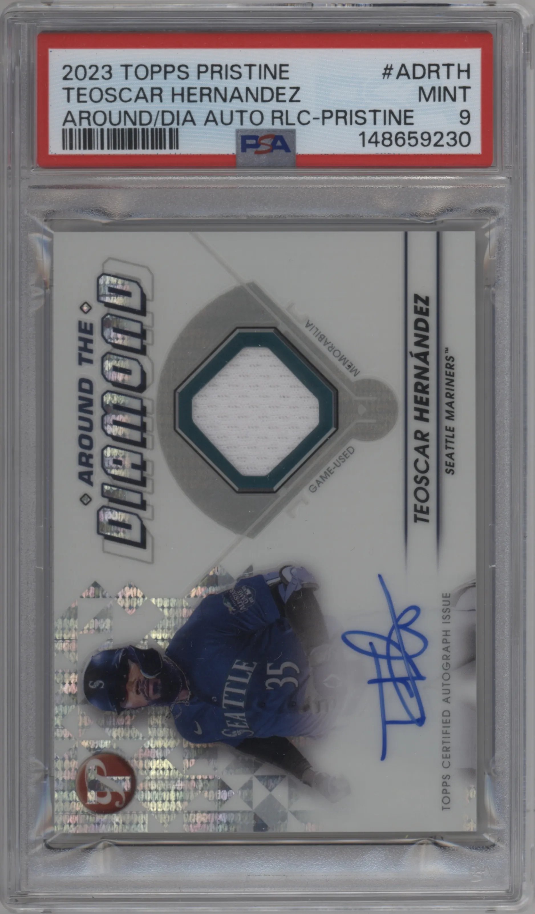2023 Topps Pristine Around/Dia.Au.Rlc. Teoscar Hernandez Pristine Refractor #ADR-TH PSA 9