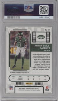 Ahmad "Sauce" Gardner from the 2022 Panini Contenders Optic set graded by PSA and given an overall grade of 9.