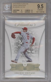 Shohei Ohtani from the 2018 Panini Flawless set graded by Beckett and given an overall grade of 9.5.