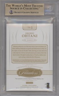 Shohei Ohtani from the 2018 Panini Flawless set graded by Beckett and given an overall grade of 9.5.